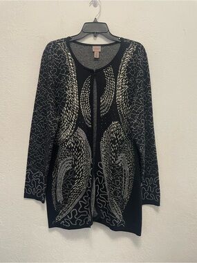 Chico’s 3 US XL Black/Gold Embellished Sequined Duster Cardigan Women's